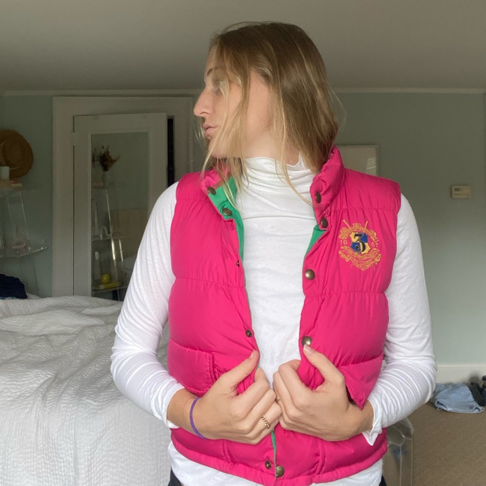 Ralph Lauren vest- it’s a large kids but I’m a medium and it fits me- reversible